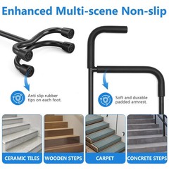 Stair Assist & Climbing Cane, 13-Level Adjustable with 8-Cylindrical Foot Pad…