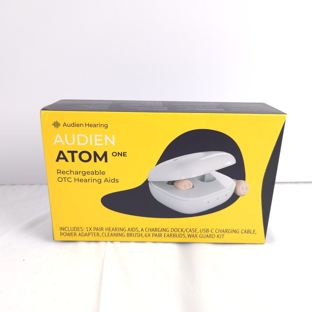 Audien Hearing ATOM One 1 Wireless Rechargeable OTC Hearing Aids New Open Box