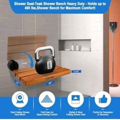 20″ Wall Mounted Teak Folding Flip Up Shower Seat Chair Black Modern Hardware