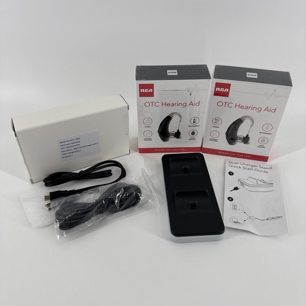 RCA OTC Hearing Aid – Rechargeable Right & Left Ear 15-Hour Battery w/Stand NEW