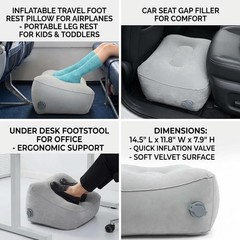 Inflatable Foot Rest, Carseat Rest 14.5″L×11.8″W×7.9”H, Grey