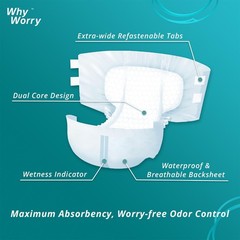 WhyWorry Adult Briefs with Tabs, XL, 15 Count, Unisex, Maximum Absorbency