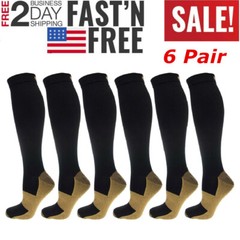 (6 Pairs) Copper Compression Socks 20-30mmHg Graduated Support Mens Womens S-XXL