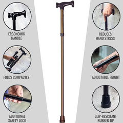 Adjustable Folding Cane with Ergonomic Handle, Lightweight, Sturdy and Support u