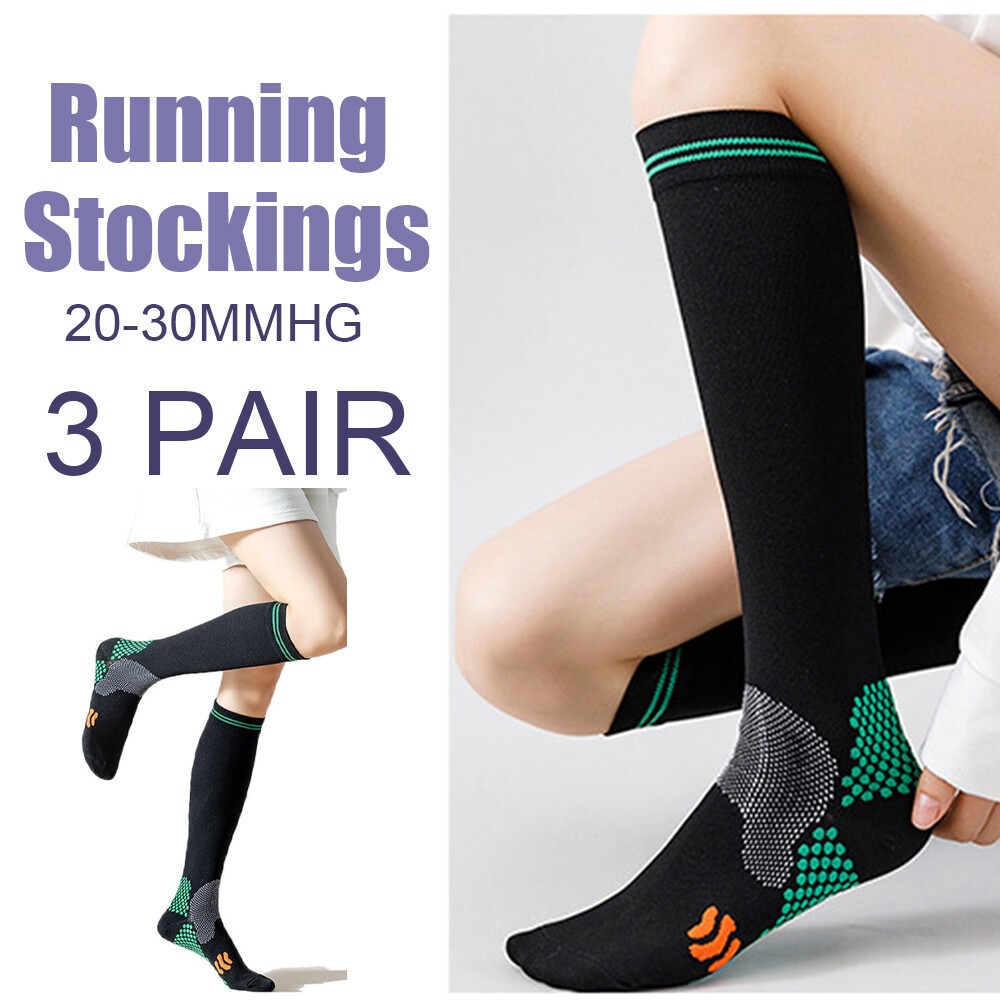 3 Pairs Compression Stockings 20-30 mmHg Medical Grade-Ⅱ Socks Black+Blue+White