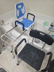 Adjustable Shower Bath Chair with 2 Handrails, Non-Slip, Portable, Blue Black