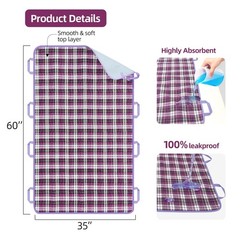 35″ x 60″ Waterproof Bed Pads with 8 Handles, Reusable Bed Underpads, Positio…