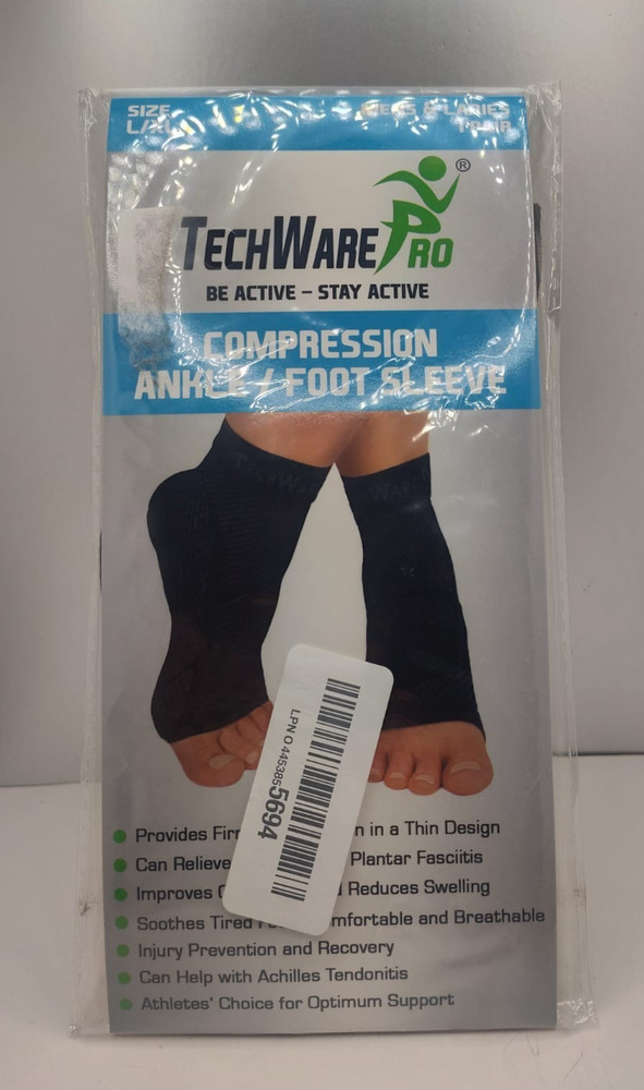 TechWare Pro Compression Ankle/Foot Sleeve – Unisex – Large/XL – Blue/Black