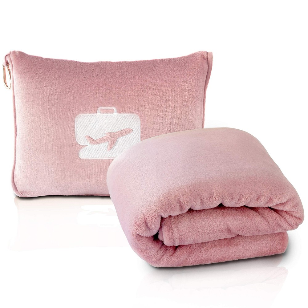 EverSnug Travel Blanket and Pillow – Adult size (65″ x 40″), Light Pink