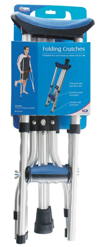Carex Health Brands Blue Folding Crutches Aluminum/Plastic 58 in. H X 8 in. L