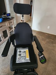 Quantum EDGE3 Power Tilt Wheelchair: Brand New, Cobalt Blue, Left Hand User