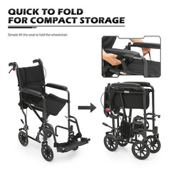 [FDA APPROVED]Foldable Lightweight Transport Wheelchair w/Handbrakes & Seat Belt