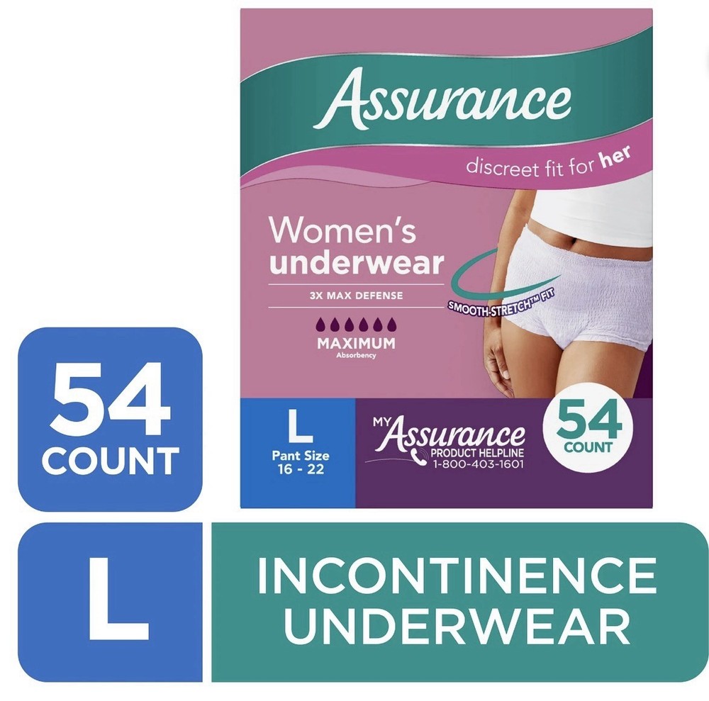Assurance Women’s Maximum Absorbancy Underwear, Large , (54 Count)
