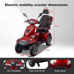 1000W Heavy Duty 4-Wheel Mobility Scooter for Senior 37Mile 15MPH 500lb Capacity