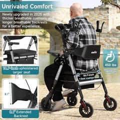 StrollAid Upright Rollator Walker with Adjustable Soft Sponge Armsupport & Seat