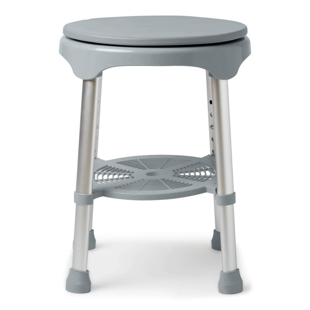 Durable Aluminum Frame, round Swivel Shower Stool, Gray, Supports up to 300Lbs.