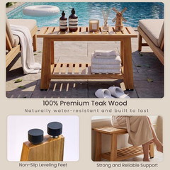 Teak Shower Bench, 30“ Heavy Duty Teak Wood Bathroom Seat, Water-Resistant Spa