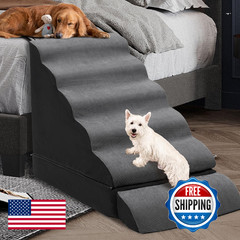 A.Fati Dog Stairs 30 Inches High For 30-36 Inch High Bed 6-Tier 3-In-1 Foam Pet