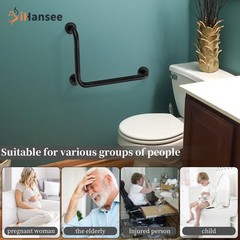 L-Shaped Angled Grab Bar 12×16 Inch Matte Black Anti-Slip Knurled Shower Hand…