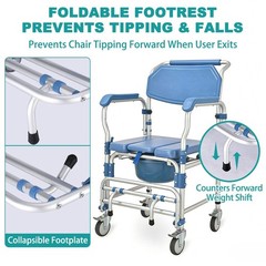 Irtme Bedside Commode Wheelchair with Drop Arms & Lockable Casters, Shower Chair