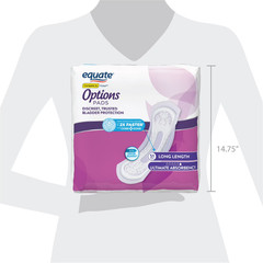 Equate Options Incontinence Pads for Women, Ultimate, Long, Unscented, 102 Count