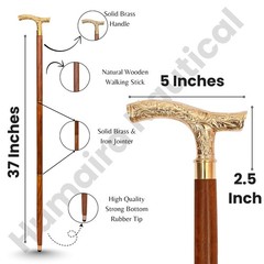 Vintage Brass Walking Stick – Handmade Wooden Cane with Solid Brass Handle – Ant