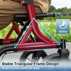 All-Terrain Rollator Walker with Non-Pneumatic Tire 12” Front Rubber Wheels USA