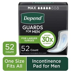 Depend Guards Incontinence Pads for Men, Maximum Absorbency, 52 Count Free Ship
