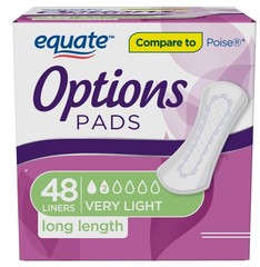 (2-Pack) Equate Options Women’s Incontinence Pads, Very Light, Long, 48 Count