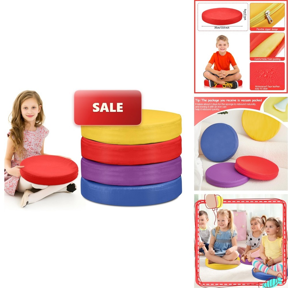 Juexica 4 Pcs Extra Thick Flexible Floor Cushions Bright Colors Kids Classroom