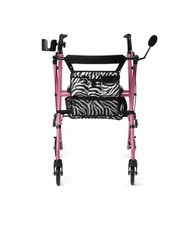 Medline Pink 4-Wheel Foldable Rollator w/ Seat, Handbrakes & Zebra Bag