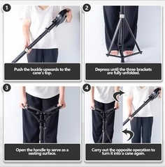 VIVETERA Folding Walking Stick with Seat, Triple-Leg Cane Stool, 330 lbs
