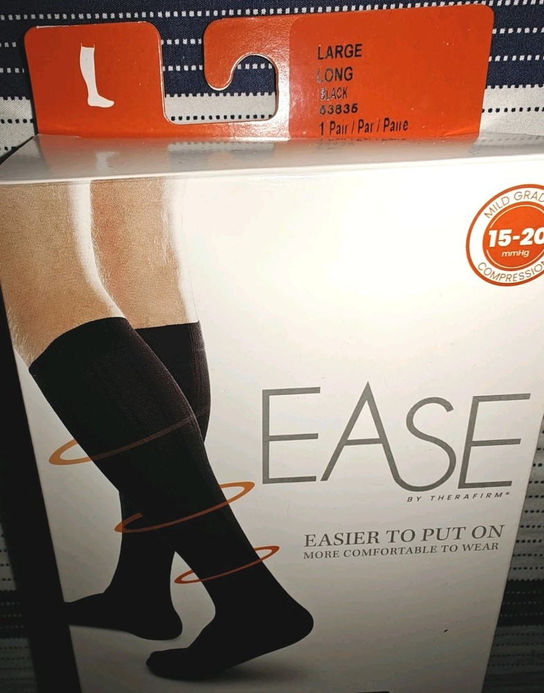 Therafirm Opaque Ease Compression Socks, Long, Black, 15-20 mmHg Large New! 🌟