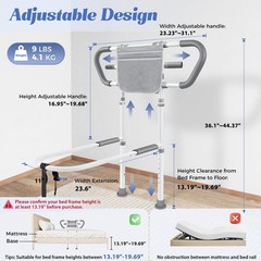 Bedside Rail for Elderly Safety Adjustable Bed Aid with Storage Pocket, Non-Slip