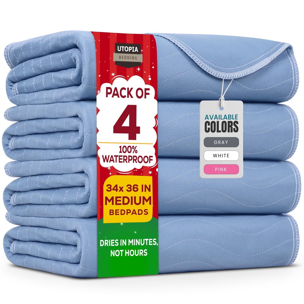 Washable Waterproof Incontinence Bed Pads 34″ x 36″ (Pack of 4) for Adults &