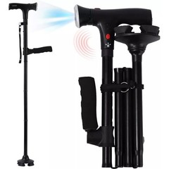 1* Lightweight Foldable Walking Cane W/360° Non-Slip Base&Emergency Alarm