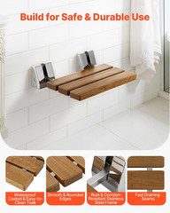 Foldable Shower Seat Wall Mounted 15.7″ Teak Bench 330LB Capacity