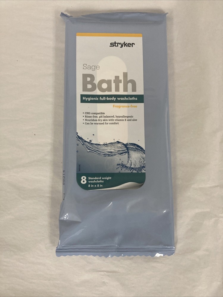 Stryker Sage 7989 Bath Hygienic Full-Body Washcloths Fragrnce Free 1 Pack of 8