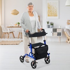 Gymax 2-In-1 Aluminum Rollator Walker Seat Mobility Walking Aid W/ 8 Wheels