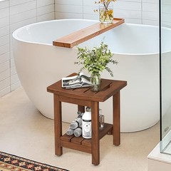 14″ Teak Shower Stool, Waterproof Teak Shower Bench with 14IN Brown Teak Color