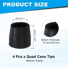 Quad Cane Tips 1-1/8 Inch, 4 Pcs Walking Cane Accessories, Black(Style 1)