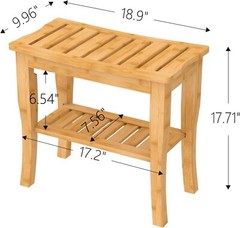 Sturdy Shower Bench with Storage Shelf – Natural Look – 18.9″x18.11″x9.96″