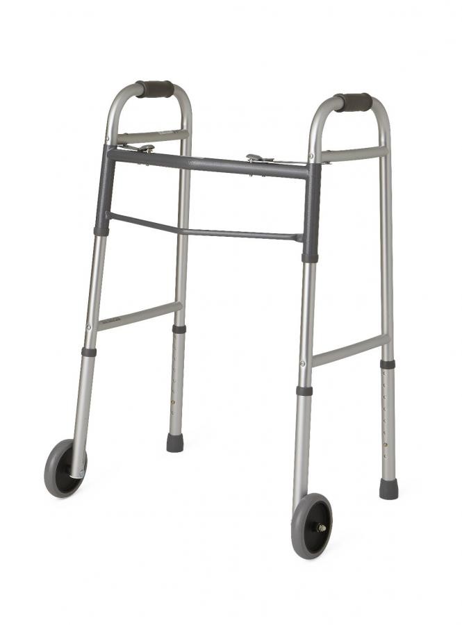 Medline Guardian TwoButton Folding Walker 5″ Wheels Aluminum Frame 300 Lb Cap. 1