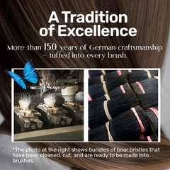 100% Wild Boar Bristle Hairbrush for Natural Healthy Hair, Medium Soft Tibet Bri