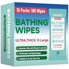 Adult Bathing Wipes 100 Count Extra Thick 8×12 Inch Disposable Body Cleansing