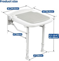 Wall Mounted Folding Shower Seat with PU Cushion Adjustable Height Supports 550l