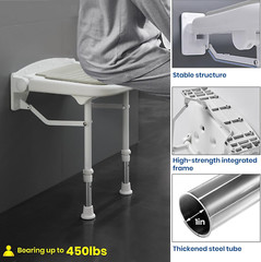 Wall Mounted Folding Shower Seat,Support 550Lbs,Adjustable Height Fold up Shower
