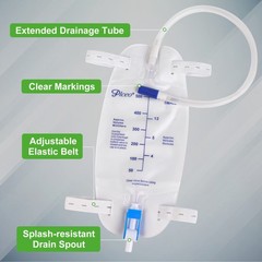 3 Pack Catheter Leg Bag 500ml Urinary Drainage w/ Valve Straps