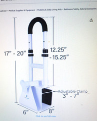 Vaunn Medical Bathtub Safety Rail/Grab Bar for Seniors, AdjustableHeight