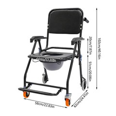 Foldable Shower Chair with Wheels 4-in-1 220.46lbs Rolling Bath Seat Black